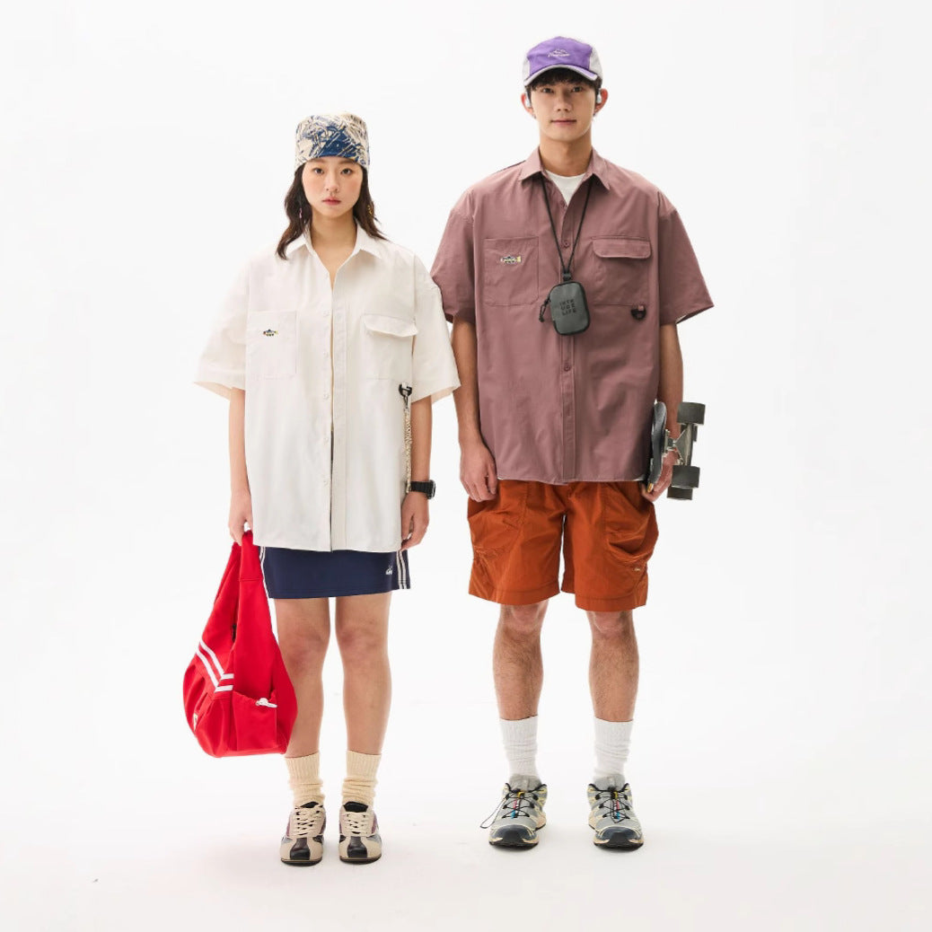 【P-CS322】日系復古Cityboy工裝純棉短袖襯衫(男女同款)