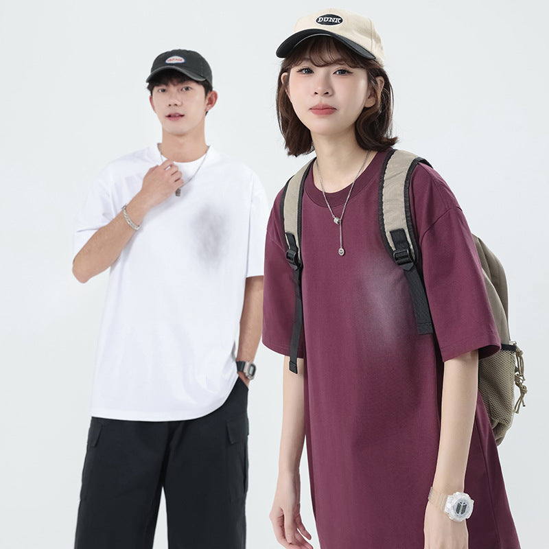 【L-81319】美式潮牌噴染字母貼標重磅T恤（男女同款）