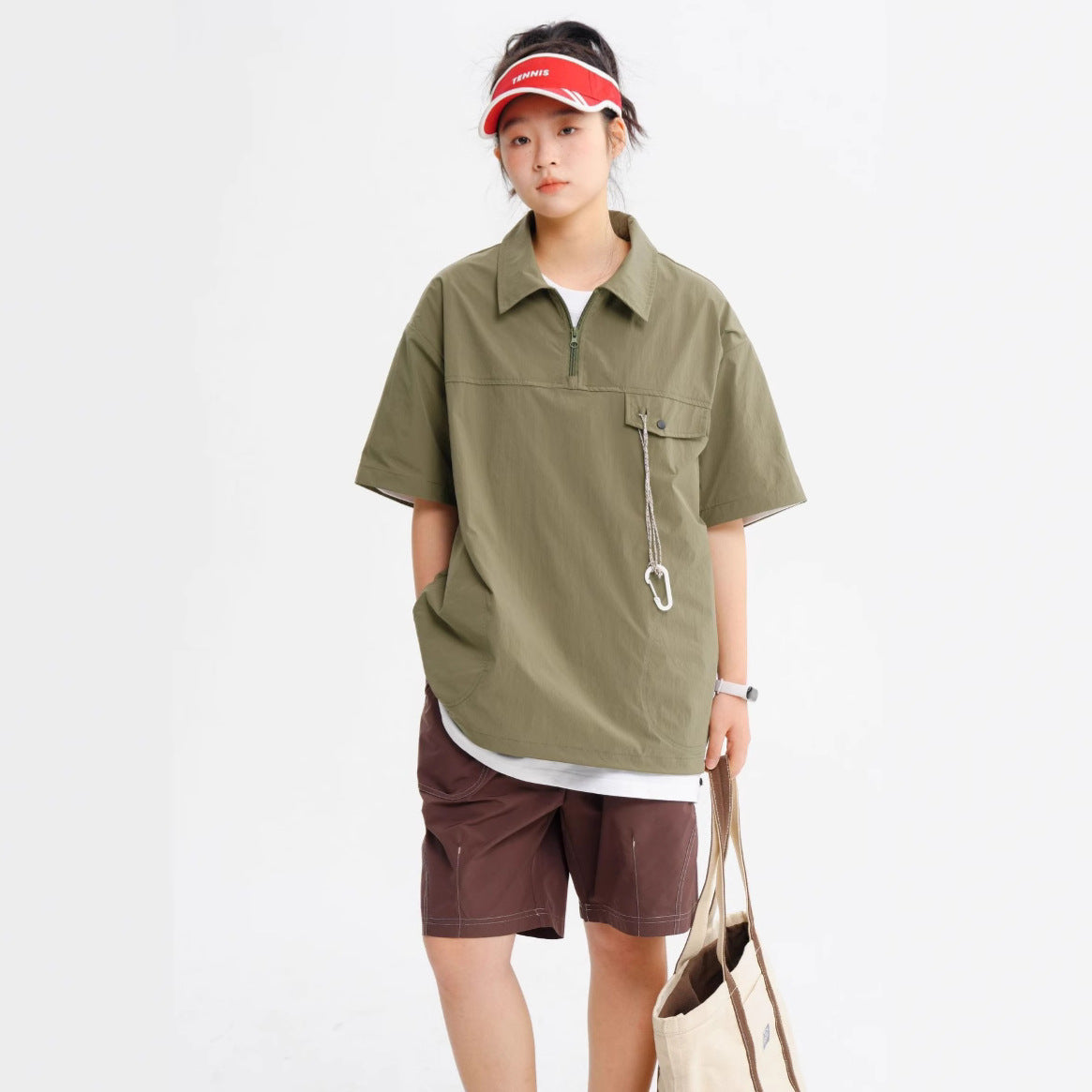 【P-T1070】夏季機能風半拉鍊翻領休閒衝鋒速乾POLO衫（男女同款）