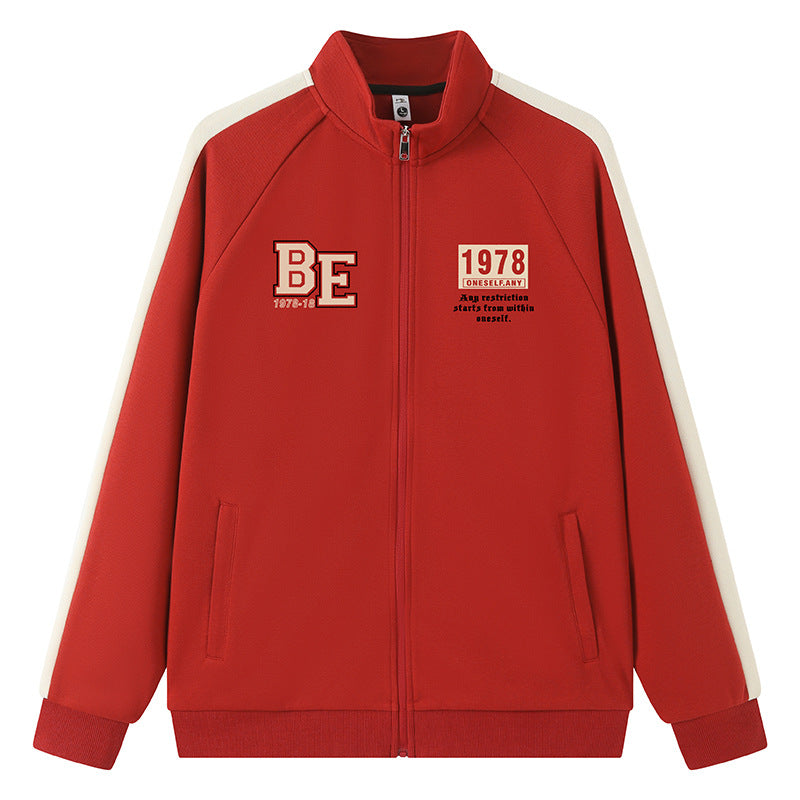 【B-F2160】春季新品 330G撞色壓花設計立領運動外套（加大尺碼）