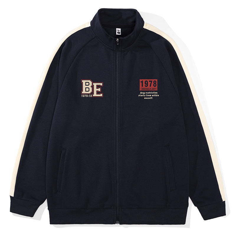 【B-F2160】春季新品 330G撞色壓花設計立領運動外套（加大尺碼）