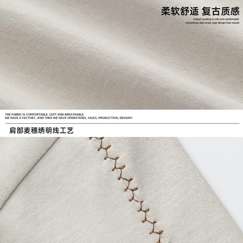 【A-MT7192】質感破碎字母刺繡明線撞色設計純棉短袖T恤