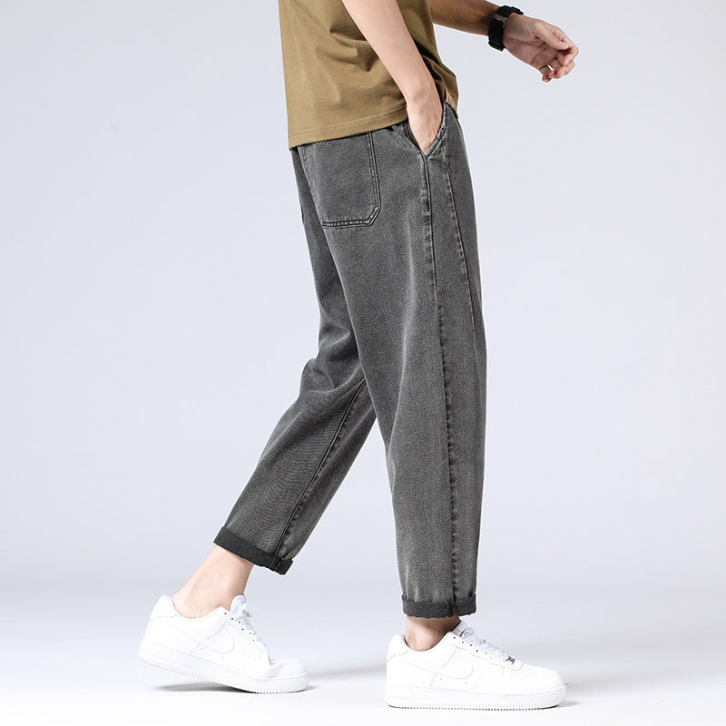 【B-Y8002】夏季新品鬆緊腰寬鬆哈倫牛仔褲（加大尺碼）