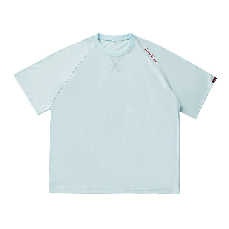【A-MT7206】拼色字母刺繡短袖T恤（男女同款）