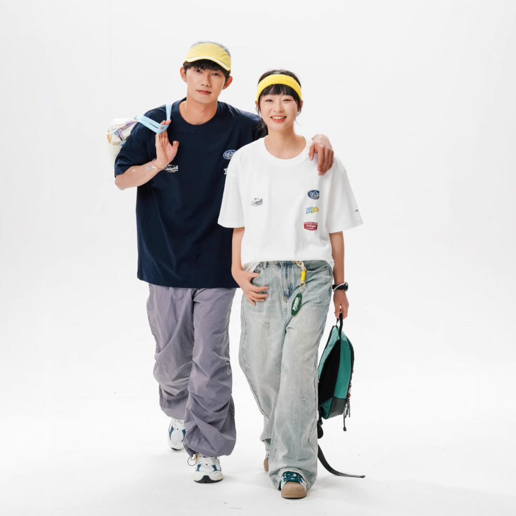 【P-2536】夏季新款美式復古字母印花圓領短袖T恤（男女同款）