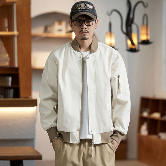 【B-8833】春季新品 美式撞色設計棒球服夾克外套 （加大尺碼）