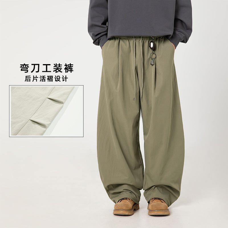【A-MK2402】春季新款 復古打褶設計微收脚抽繩彎刀休閒褲