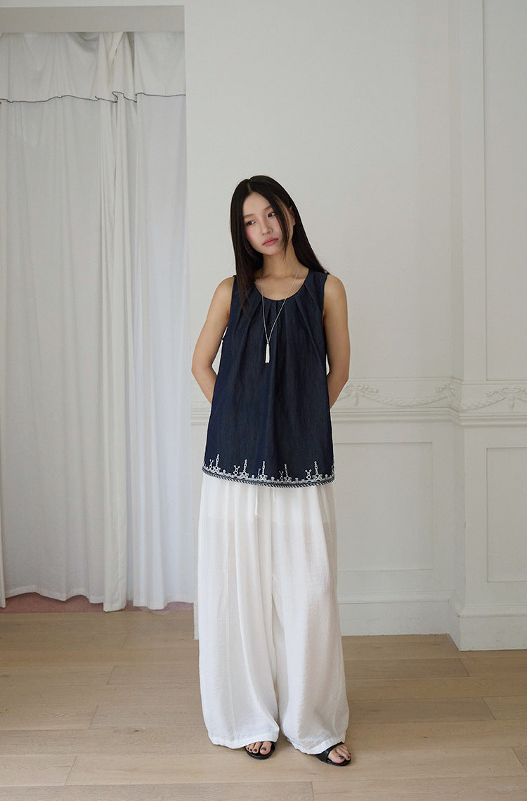 【G-3001】民族風下擺刺繡無袖背心上衣