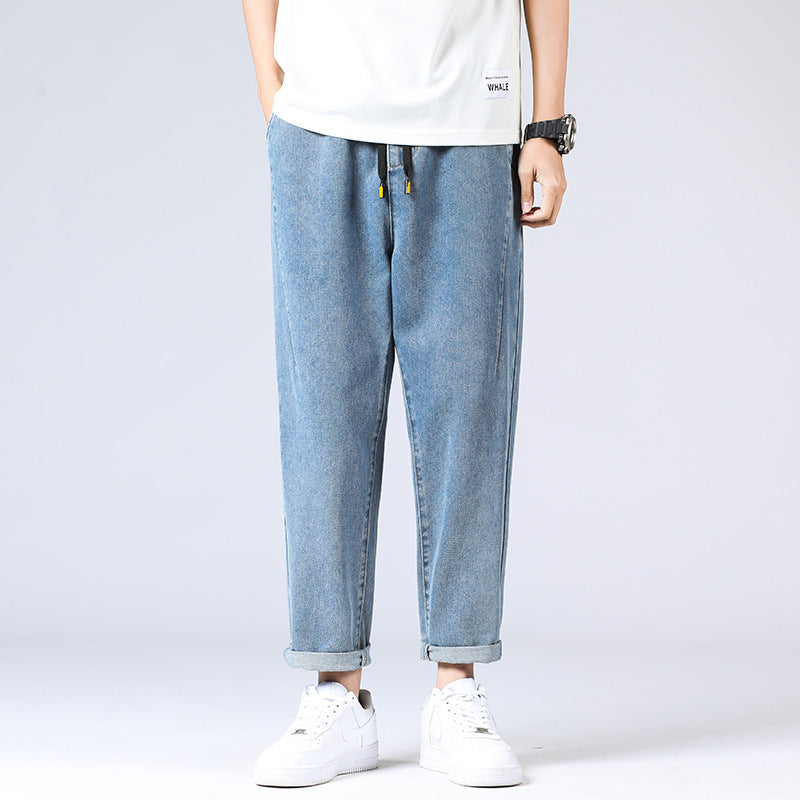 【B-Y8002】夏季新品鬆緊腰寬鬆哈倫牛仔褲（加大尺碼）