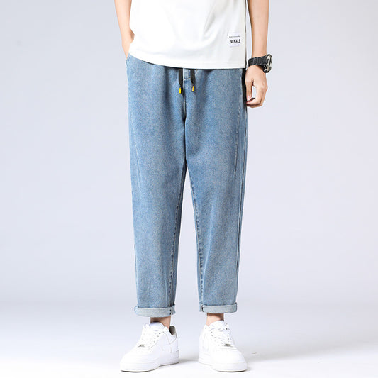 【B-Y8002】夏季新品鬆緊腰寬鬆哈倫牛仔褲（加大尺碼）