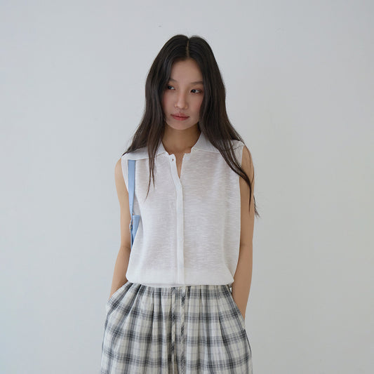 【G-2932】韓系氣質Polo翻領無袖針織背心上衣