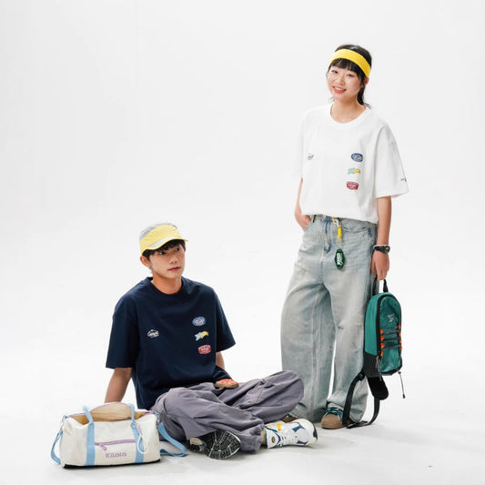 【P-2536】夏季新款美式復古字母印花圓領短袖T恤（男女同款）