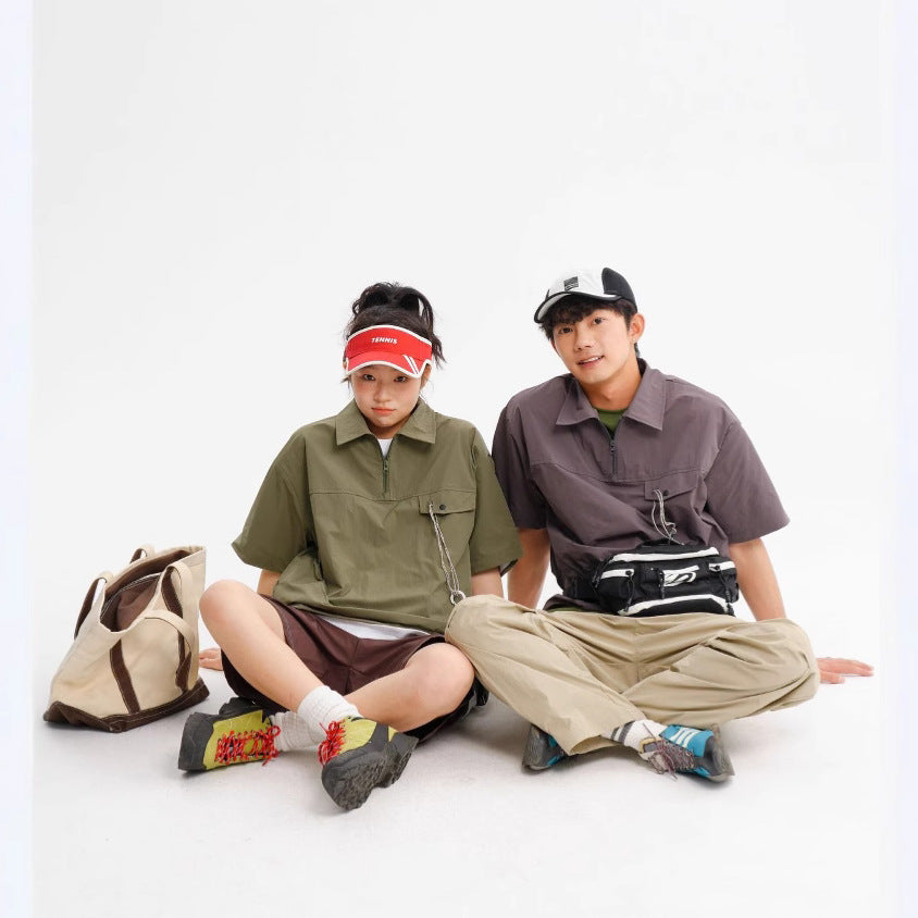 【P-T1070】夏季機能風半拉鍊翻領休閒衝鋒速乾POLO衫（男女同款）