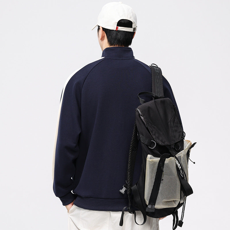 【B-F2160】春季新品 330G撞色壓花設計立領運動外套（加大尺碼）