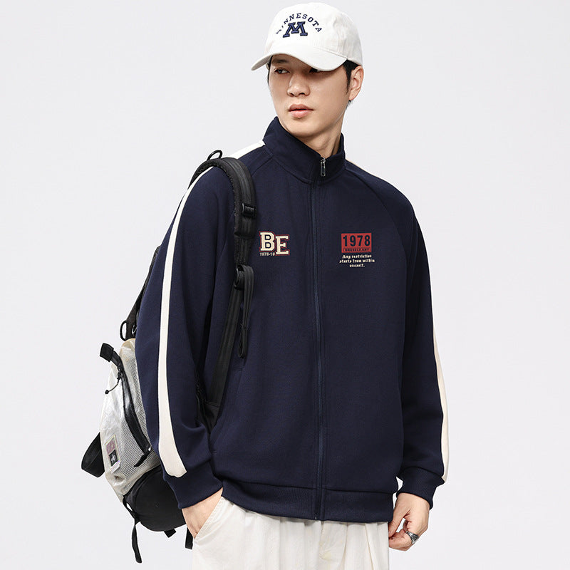 【B-F2160】春季新品 330G撞色壓花設計立領運動外套（加大尺碼）