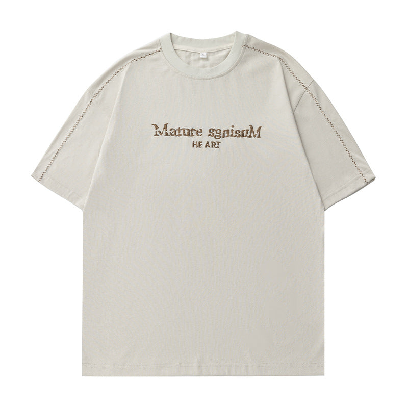 【A-MT7192】質感破碎字母刺繡明線撞色設計純棉短袖T恤