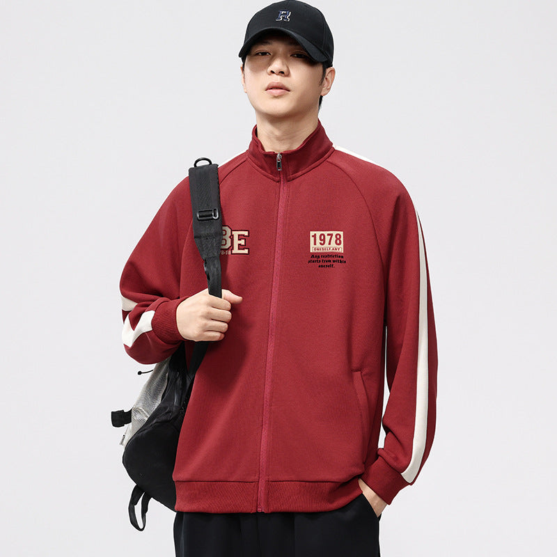 【B-F2160】春季新品 330G撞色壓花設計立領運動外套（加大尺碼）