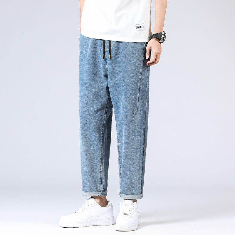 【B-Y8002】夏季新品鬆緊腰寬鬆哈倫牛仔褲（加大尺碼）