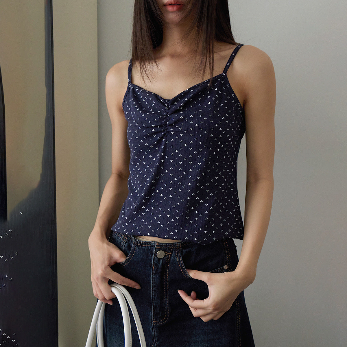 【G-3069】純欲碎花吊帶＋薄款長袖防曬開衫 兩件套裝