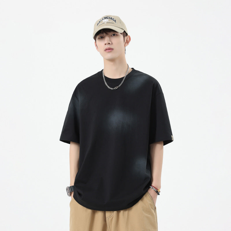 【L-81320】美式噴染做舊設計重磅T恤（男女同款）