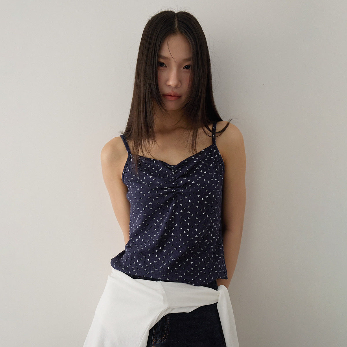 【G-3069】純欲碎花吊帶＋薄款長袖防曬開衫 兩件套裝