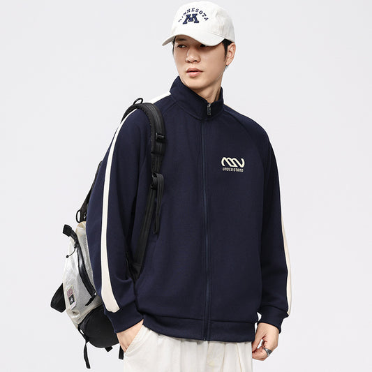 【B-F2158】春季新品 330G壓花撞色立領運動外套（加大尺碼）