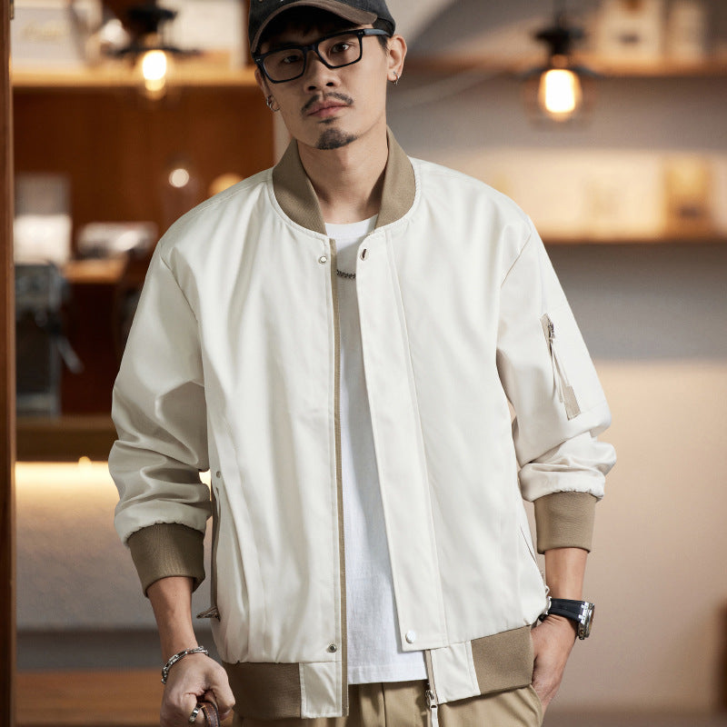 【B-8833】春季新品 美式撞色設計棒球服夾克外套 （加大尺碼）