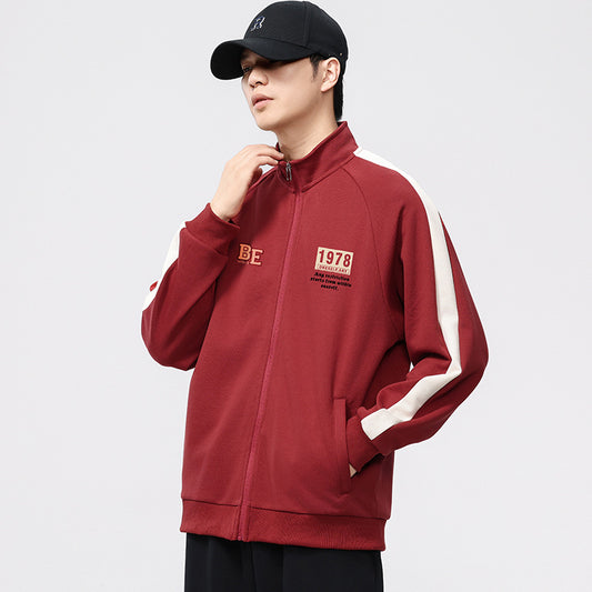 【B-F2160】春季新品 330G撞色壓花設計立領運動外套（加大尺碼）